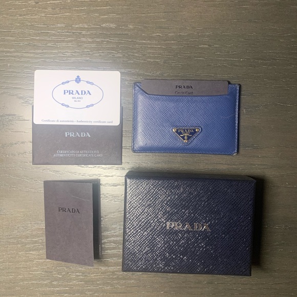 Prada Accessories - Prada Saffiano Triang Card Holder (Bluette)